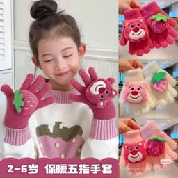 Găng Tay Len Cho Bé 2-6 Tuổi Họa Tiết Gấu Dâu Cute – Găng Tay Giữ Ấm Mùa Đông Cho Bé. C87 SHOP 8