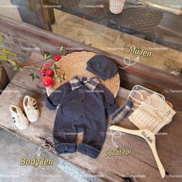 Tiemdochobe Body len cổ bẻ kèm mũ và cavat rời cho bé 5-13kg thiết kế thời trang và ấm áp 8