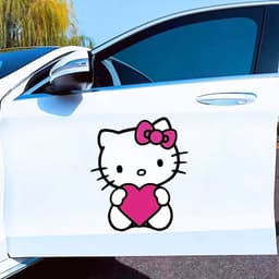 Decal Ô tô Hình Mèo Hello Kitty Ôm Trái Tim Dễ Thương, Chống Thấm Nước 4