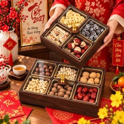 Khay mứt, khay đựng bánh kẹo tết,hộp đựng bánh kẹo chất liệu gỗ Mdf, chia ngăn sang trọng có nắp chống bụi 5