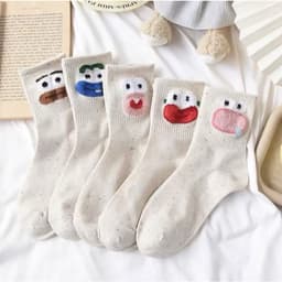 Set 10 đôi tất hoạ tiết biểu cảm mặt đáng yêu, tất nữ cổ trung phong cách biểu cảm hài hước T413 1