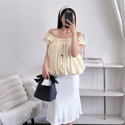 Áo Kiểu Nữ Trễ Vai Cánh Tiên Dáng Bí Chất Vải Gió Đính Nơ Xỏ Hạt95 9