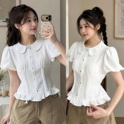 Áo sơ mi kiểu cổ bèo tay bồng xinh xắn chất đũi vân mây siêu sang AD38 2