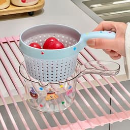 Ca chắt nước có tay cầm thiết kế 2 trong 1 kèm rổ lọc rau rủ quả 4