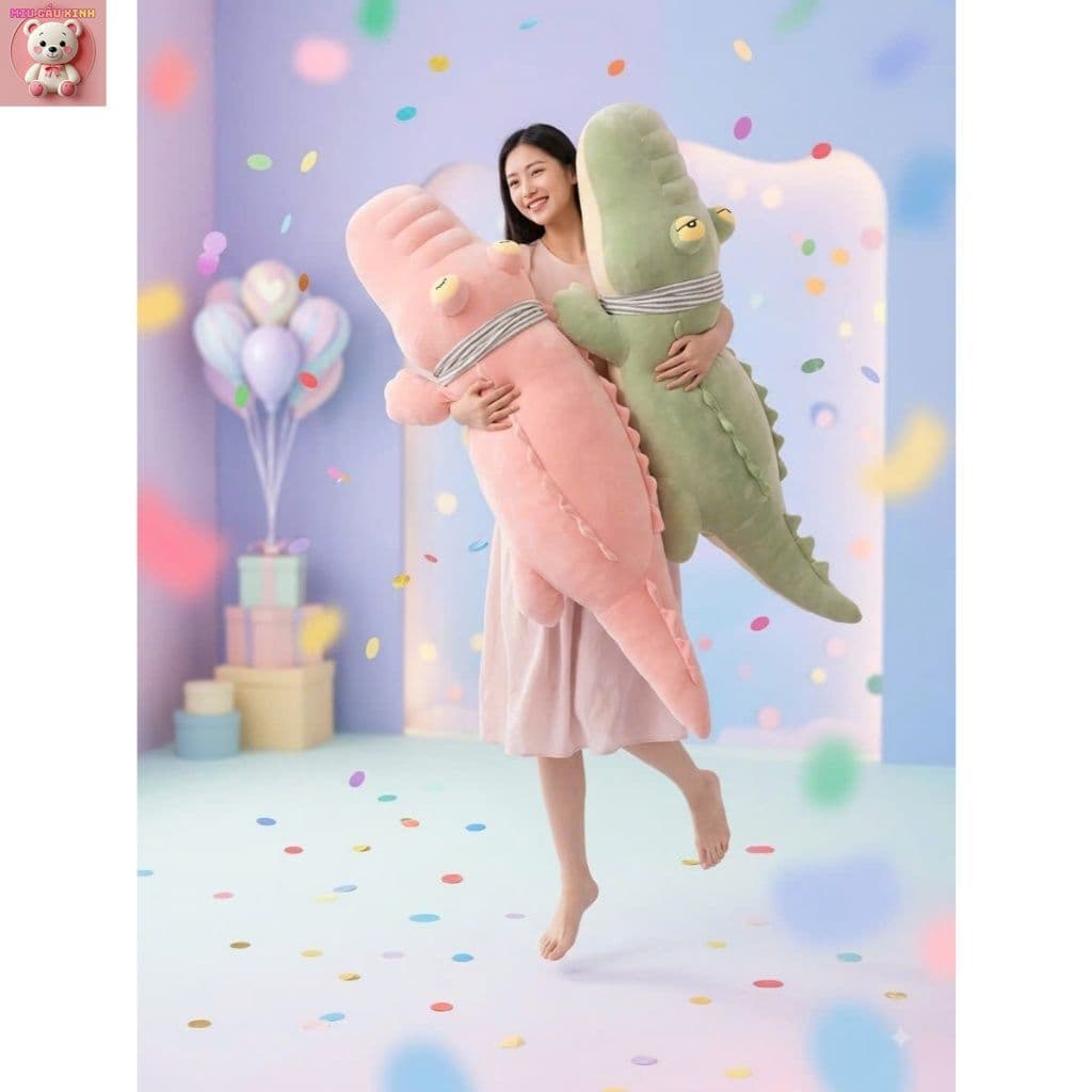 GẤU BÔNG CÁ SẤU DÀI 80CM – SIÊU TO, SIÊU MỀM, ÔM CỰC ĐÃ NHÀ MIU GẤU XINH