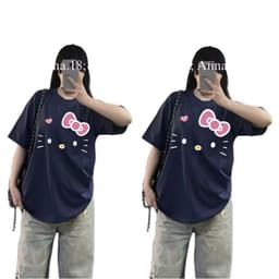 (  Áo Thun MỎNG ) Áo thun nữ form rộng tay lỡ cotton su thấm hút mồ hôi thêu dập nổi mèo đơn giản-thoitrangger 2
