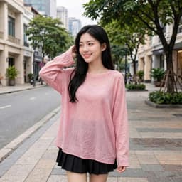 Áo thun cổ tròn dài tay thun giấy xước mỏng nữ mát mẻ hot trend form   OTG17 8 43 65 4
