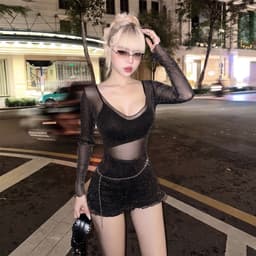Đầm Lưới Ôm Body Tay Dài Cổ V Kiểu Xuyên Thấu D171 7 - Sam botique 7