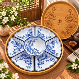 [GOCHY] Bộ Bát Đĩa Hoa Mặt Trời Họa Tiết Hoa Sen Chất Liệu Gốm Sứ Ceramic Bát Tràng Cao Cấp Trang Trí Mâm Cơm Sang Trọng 1