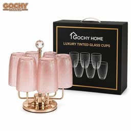 Bộ 6 cốc thủy tinh Vân Lưới Dập Nổi  Màu Hồng Sang Trọng Dung Tích 320ml- Tặng Kèm Hộp Đựng Sang Trọng 1