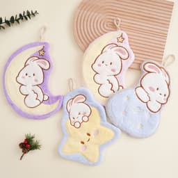 Khăn Lau Tay Hình Thỏ Mặt Trăng Dễ Thương Có Móc Treo Mềm Mịn Khăn Lau Tay Nhà Bếp Phòng Tắm 1
