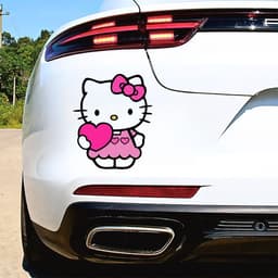 Decal Ô tô Hình Mèo Hello Kitty Ôm Trái Tim Dễ Thương, Chống Thấm Nước 3