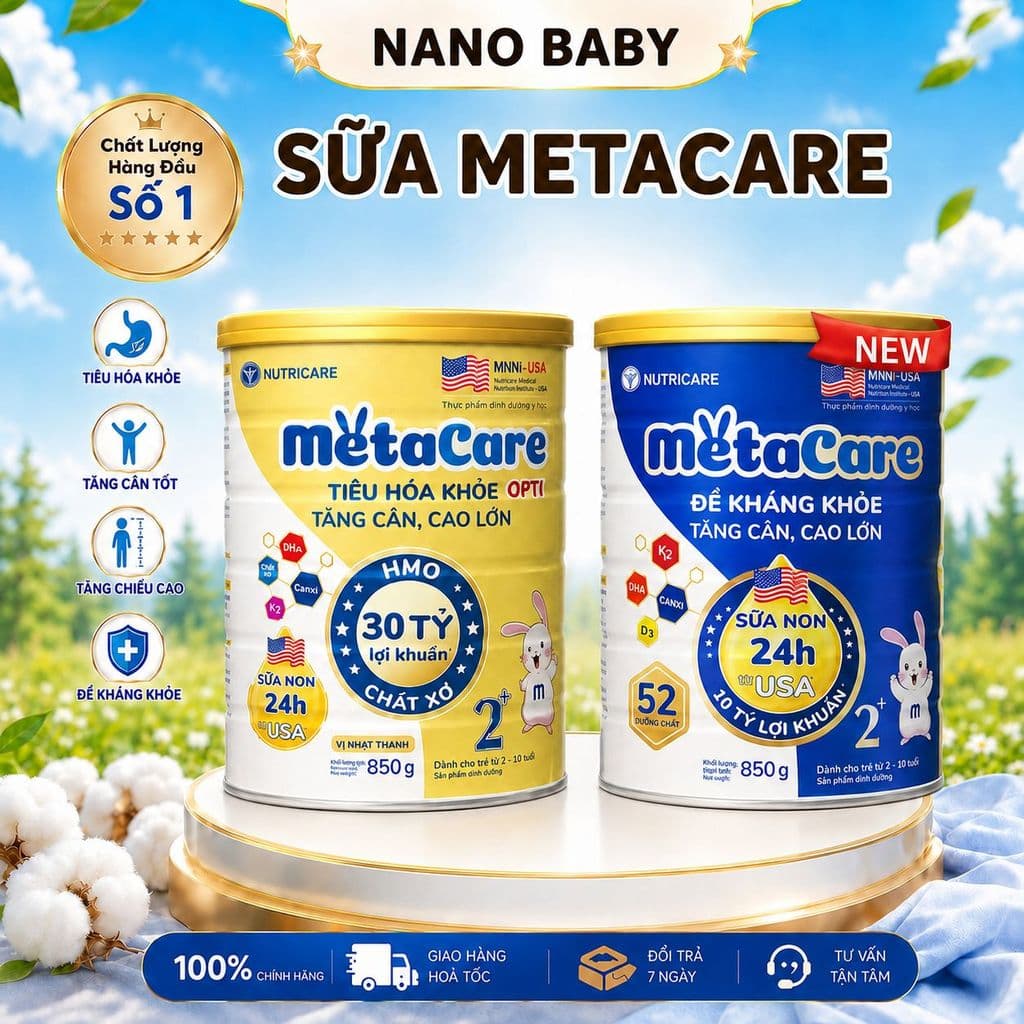 (Mẫu mới nhất, date mới) Sữa bột Nutricare METACARE opti tiêu hóa/đề kháng số 0/1/2 800g