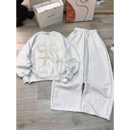 sét bộ thu đông dài tay quần dài rộng xám tiêu trơn da cá + mix áo SWEATER nỉ xám tiêu -BAD GIRLL -HIEN09 3