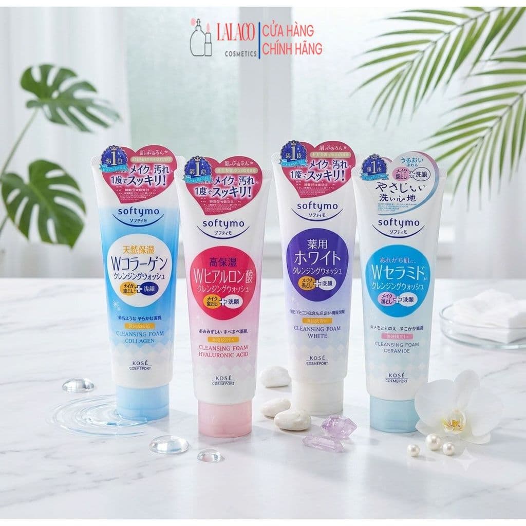 Sữa Rửa Mặt KOSE Softymo Nhật | SRM KOSE Collagen, White, Hyaluronic Acid, Ceramide 190g