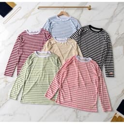 Áo thun cổ tròn thun giấy xước mỏng form rộng dài tay thu đông màu kẻ sọc hot trend  AS 8 43 65 7