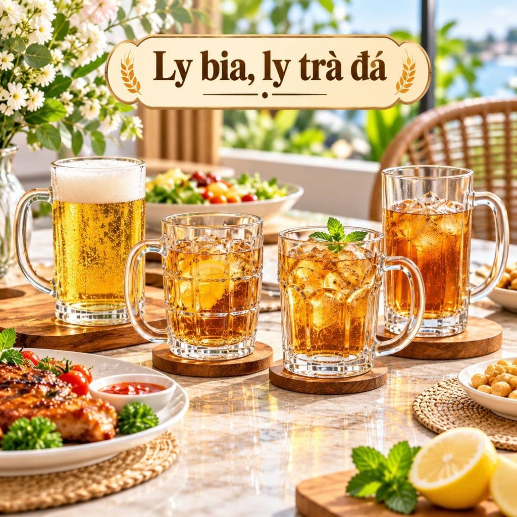 Ly bia, ly trà đá thủy tinh cao cấp có tay cầm dày dặn dung tích lớn