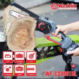 Cưa xích dùng pin WORKFIX WF-CS0801BL, Tốc độ khủng 46000v/p, Không chổi than, Tra nhớt tự động, Hỏa tốc 3