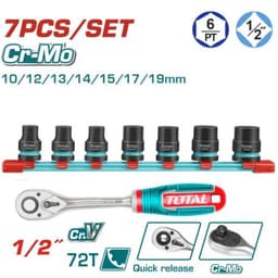 Bộ 7 đầu tuýp 1/2'' Total THKISD12073L THKISD12073 , Chất liệu Cr-Mo kèm cần siết 1/2'' THT106126 6