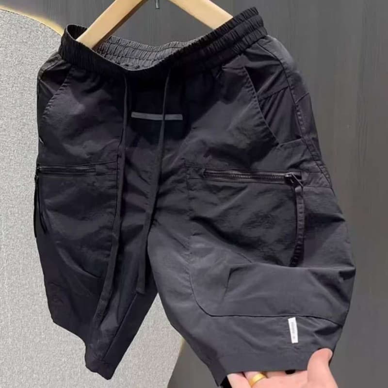 Quần short cargo nam túi khóa kéo khô nhanh 5 inch bình thường màu trơn bãi biển mùa hè