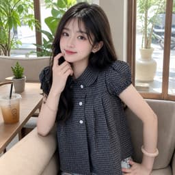 Áo babydoll cổ sen 6 cúc xinh xắn kiểu kẻ caro siêu hot - Fashion 73 4