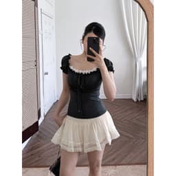 Áo Kiểu Nữ Trễ Vai Phối Ren Chất Rip Lụa Tay Ngắn Bồng Ôm Dáng - Fashion 73 4