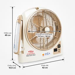 Quạt Sạc Tích Điện Honjianda FL323/FL313 dạng hộp AC&DC 12 inch 1-2 pin - có đèn LED & USB 9