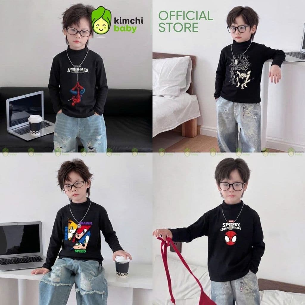 [10-29KG] Áo giữ nhiệt bé trai cao cấp KIMCHIBABY cổ cao 3p DÀY MỊN SIÊU ẤM dài tay cho bé mặc thu đông ACL601
