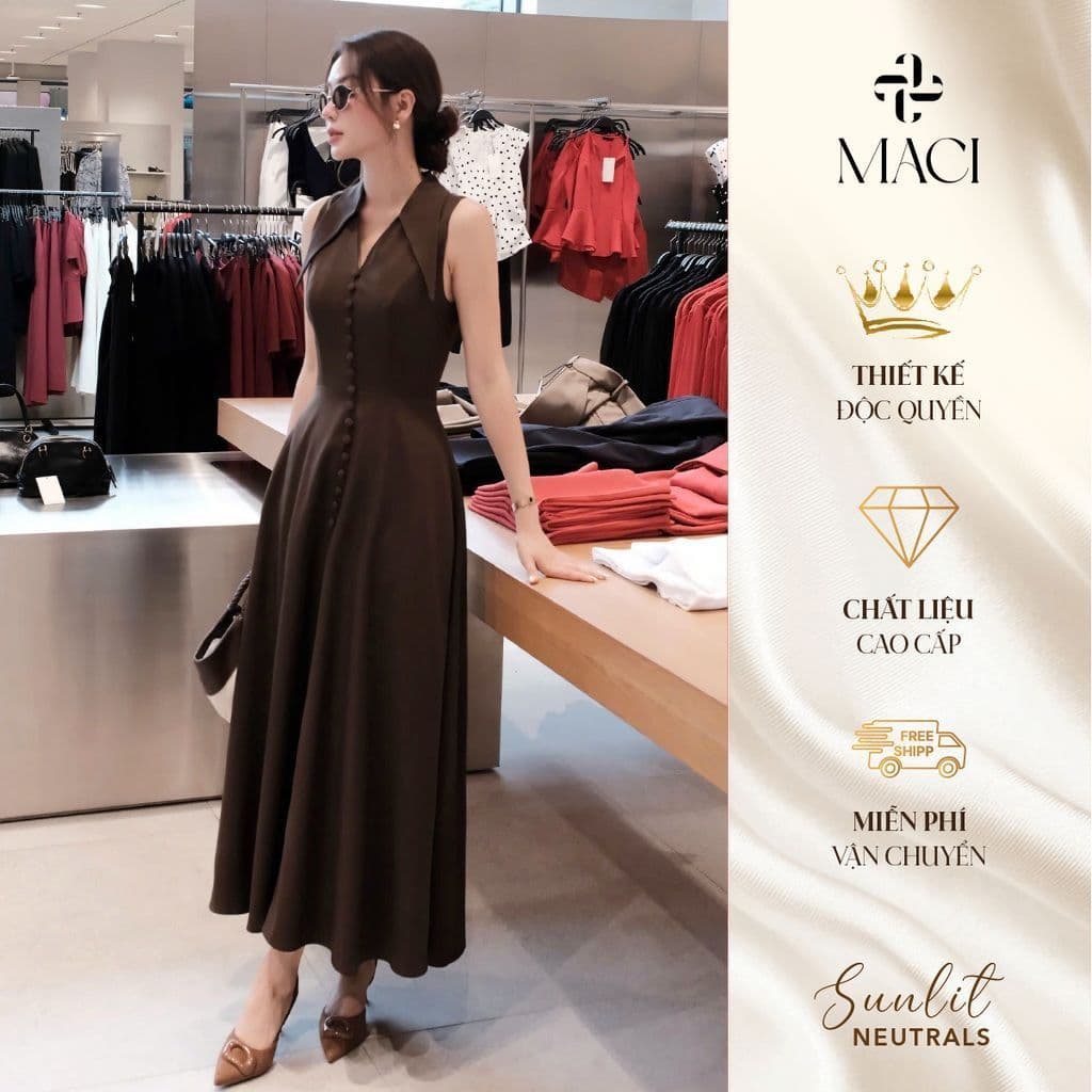 Đầm Midi Dáng Xoè Cổ Nhạn Chất Chéo Thái MACI MCVVANA0404 Thời Trang Nữ Thiết Kế Độc Quyền