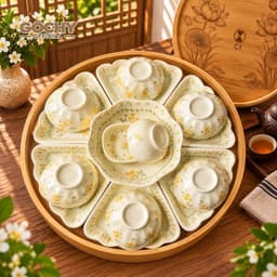 Bộ bát đĩa hoa mặt trời 45cm thương hiệu gochy họa thiết hoa mai vàng, gốm sứ Bát Tràng cao cấp 2