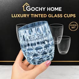 Bộ 6 Ly Thủy Tinh GOCHY HOME 300ml Vân Ong Dập Nổi 3D, Cốc Uống Nước Soda-Lime Không Chì, Dày Dặn Sang Trọng- Mix Xanh 5