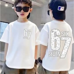 Áo thun bé trai số 67 họa tiết in trên mặt trước và sau tay ngắn Cotton nguyên chất thoải mái khi mặc quần áo thời trang mùa hè không nóng bỏng Có nhiều kích cỡ. 2