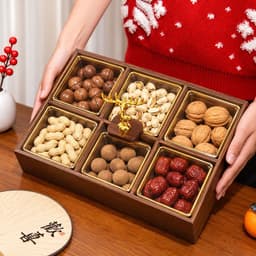 Khay Mứt 6 Ngăn Gỗ Melamine Cao Cấp Có Nắp Đậy, Khay Đựng Bánh Kẹo, Hạt, Trái Cây Khô Sang Trọng 2