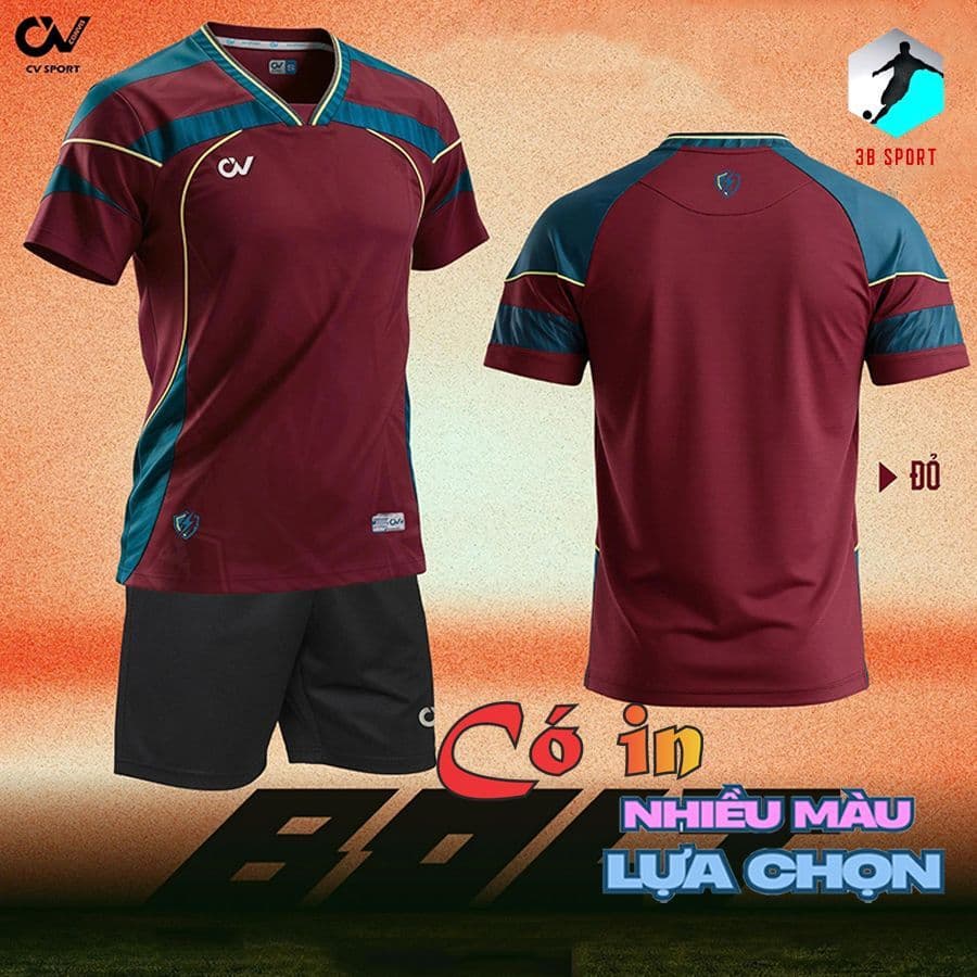[Chính hãng CV Sport] [Nhận in tên số theo yêu cầu] Quần Áo Bóng Đá CV Bolt Đỏ đô vải C-Airmaxx siêu nhẹ Cao Cấp