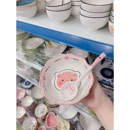 Set Bát Đĩa 8 MónChất Liệu  Gốm Sứ họa tiết Heo Hồng - Set Quà Tặng ý nghĩa cho bé yêu 7