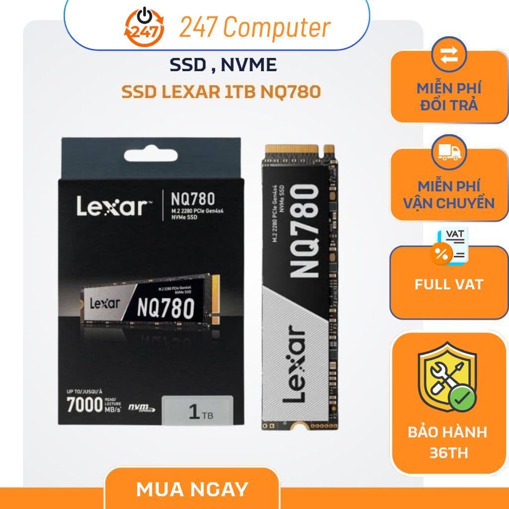 Ổ cứng SSD NVME 1TB Lexar NQ780 M.2 PCIe Gen4 x4 up to 6500MB/s read, 2500MB/s write - BH 60 tháng