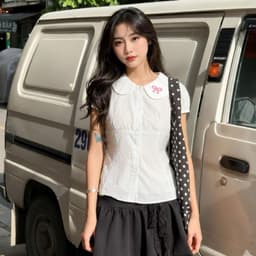 Áo sơ mi cổ bèo dáng ôm tôn dáng cổ in nơ hồng xinh xắn SS036INNO 6