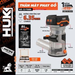 1 Máy phay gỗ pin HUKAN HUK G3-T08BL, Không chổi than, 6 cấp tốc độ, 30000 RPM, cốt 6.35mm 2