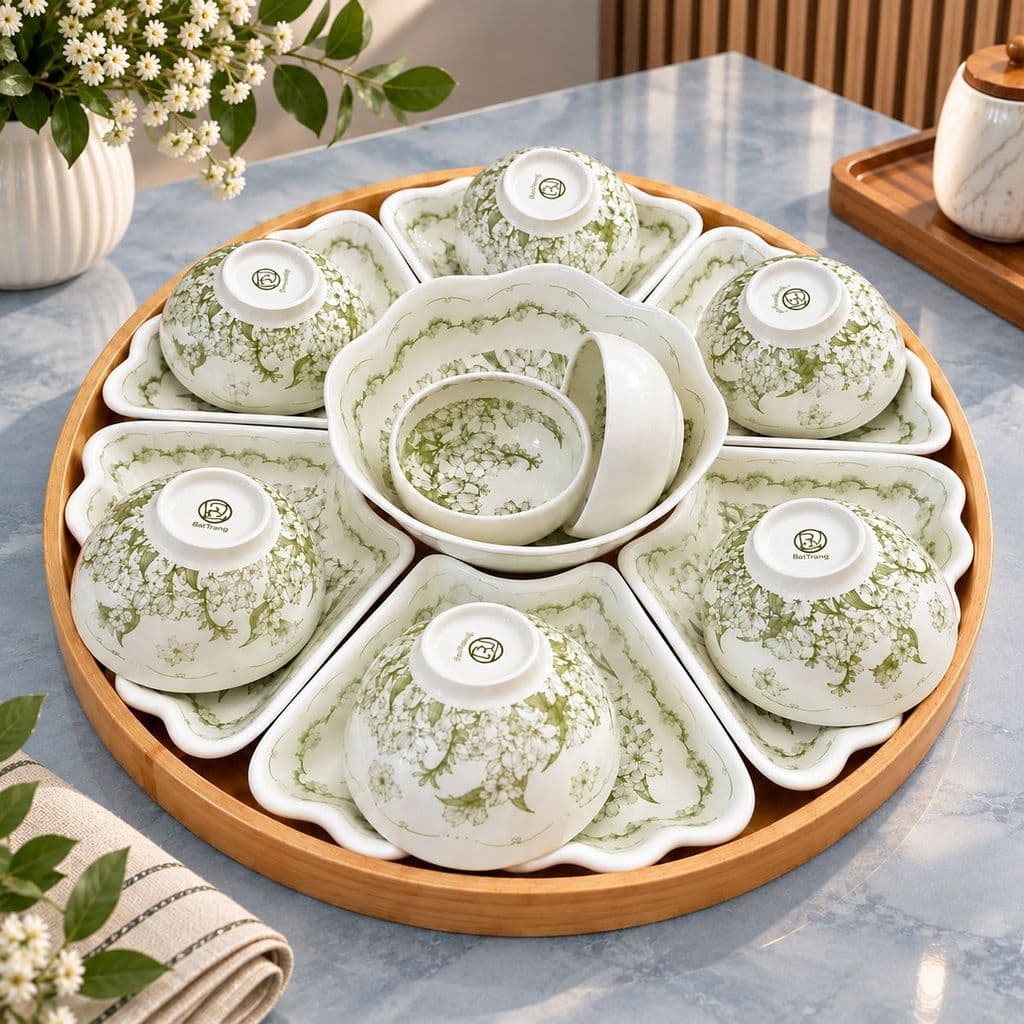 Bộ Bát Đĩa Hoa Mặt Trời 45cm  Hoa Dành Dành Dùng Trang Trí , Bày Mâm Cơm Cúng