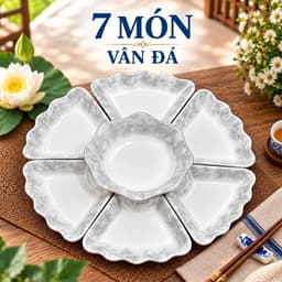 Bộ bát đĩa hoa mai vàng sứ cao cấp Set đĩa hoa mặt trời 45cm gốm sứ chịu nhiệt Bộ đĩa thờ cúng 2
