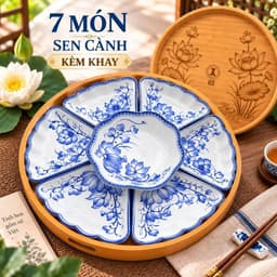 [GOCHY] Bộ Bát Đĩa Hoa Mặt Trời Họa Tiết Hoa Sen Chất Liệu Gốm Sứ Ceramic Bát Tràng Cao Cấp Trang Trí Mâm Cơm Sang Trọng 6