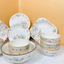 Set Bát Đĩa Gốm Sứ Họa Tiết Hoa Mộc Hương Tặng Kèm 2M Khăn xơ mướp và 5 đôi đĩa sợi thủy tinh 3
