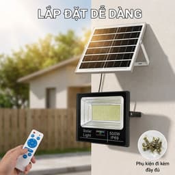 (COMBO 2 BỘ) Đèn PHA LED 500W-Năng Lượng Mặt Trời Nhôm Đúc 831 CHIP LED 5730 Chiếu Sáng 12-14 tiếng Kháng Nước IP69. 5