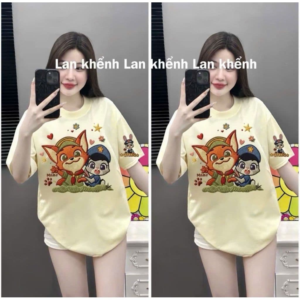 Áo thun Hàn Quốc thời trang, rộng rãi và in họa tiết độc đáo giả thêu siêu xinh ullzang -thoitrangthubio98
