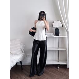 Áo Kiểu Nữ Cổ Yếm Chất Linen Xẻ Tà Chiết Eo Ôm Dáng 9