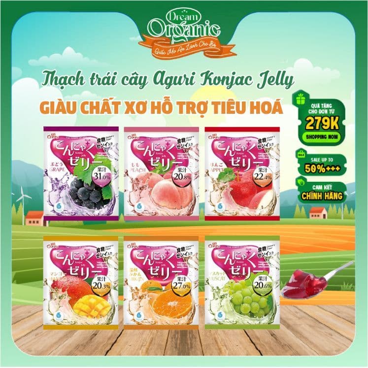[NHẬT BẢN] THẠCH TRÁI CÂY AGURI Konjac Jelly - Giàu Chất Xơ Hỗ Trợ Tiêu Hóa Cho Bé