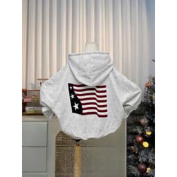 Áo khoác hoodie nữ nỉ form rộng, khoá kéo in lưng thời trang - mã M033  mới nhất. -hình lá cờ  trendy. 9