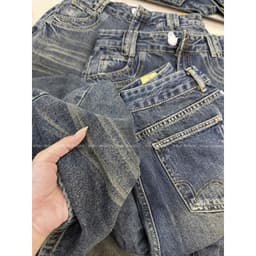 Quần Jean Nữ Suông Ống Cong AN TÂY Cạp Cao Hack Eo Style Vintage Cá Tính Chiều Dài 100cm #8900 Màu Xanh Than Wash Xước 6