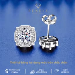 Bông Tai Bạc Dáng Vuông  Xi Vàng Trắng 6,5Ly - Lấp Lánh Sang Trọng -Giấy Kiểm Định KT049 3