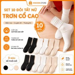 T10 Set 10 đoi Tất cổ cao paster nữ trơn cao cấp 3 màu loại dày dặn, vớ cao cổ nữ phong cách hàn quốc VOICON-[TV01] 1